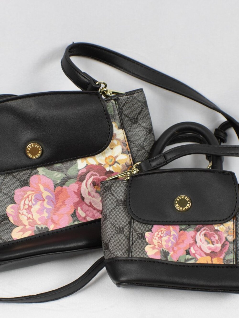 Steve Madden Monogram Floral Mini Satchel Crossbody Set Micro Bag 2pc Purse